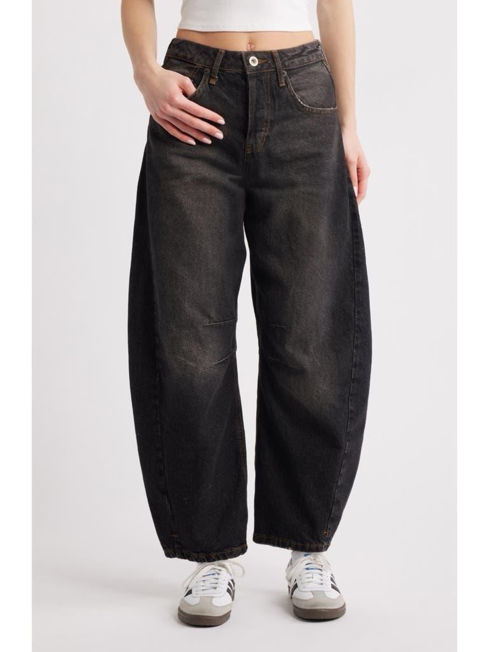 BDG Black Washed Boyfriend Wide-Leg Jeans Size 34W 32L